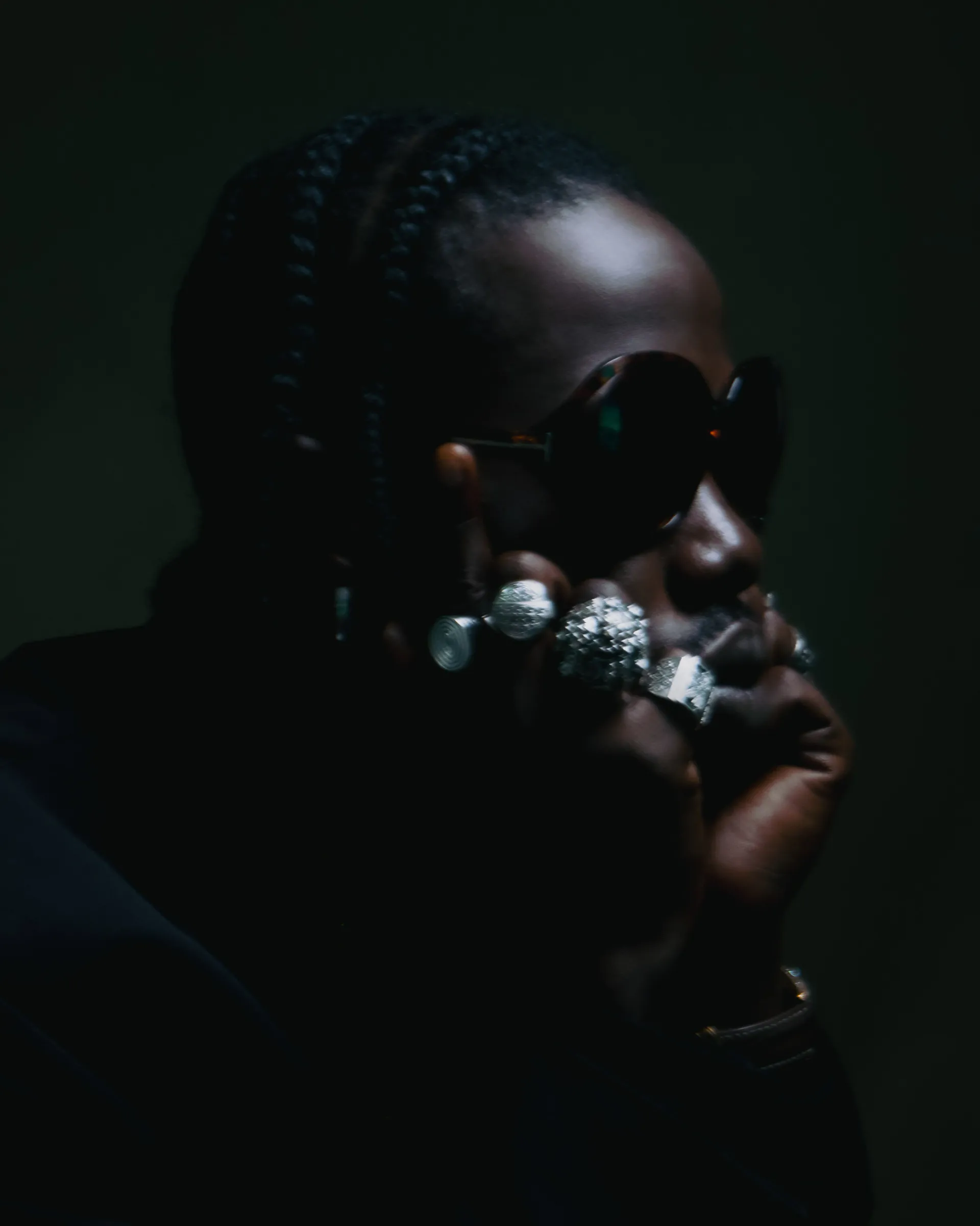 Artist portrait wearing sunglasses and jewelry from the “DESIGNER” release visuals